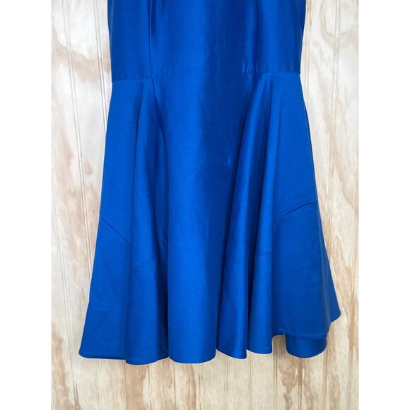 Halston Heritage Royal Blue Fit & Flare Dress, Size 6 Cotton Silk Blend, Elegant - Picture 4 of 8